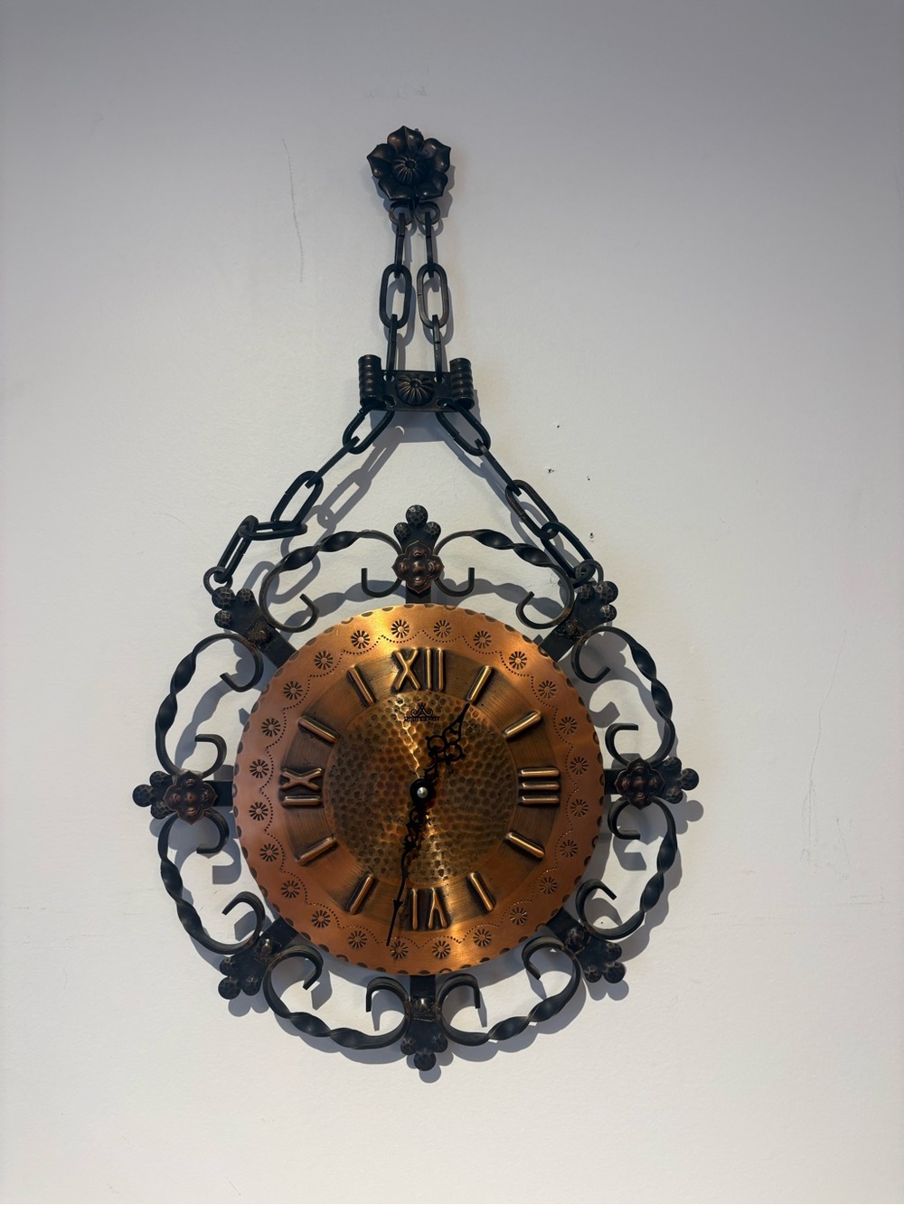 Decorative Copper and Black Wall Clock - Ornate Metal Design